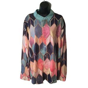 Bohemian Diamond Print Button Up long sleeve shirt Mens vintage 2XL 2X